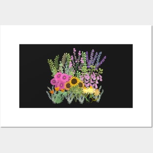 English cottage Garden on Black Background Posters and Art